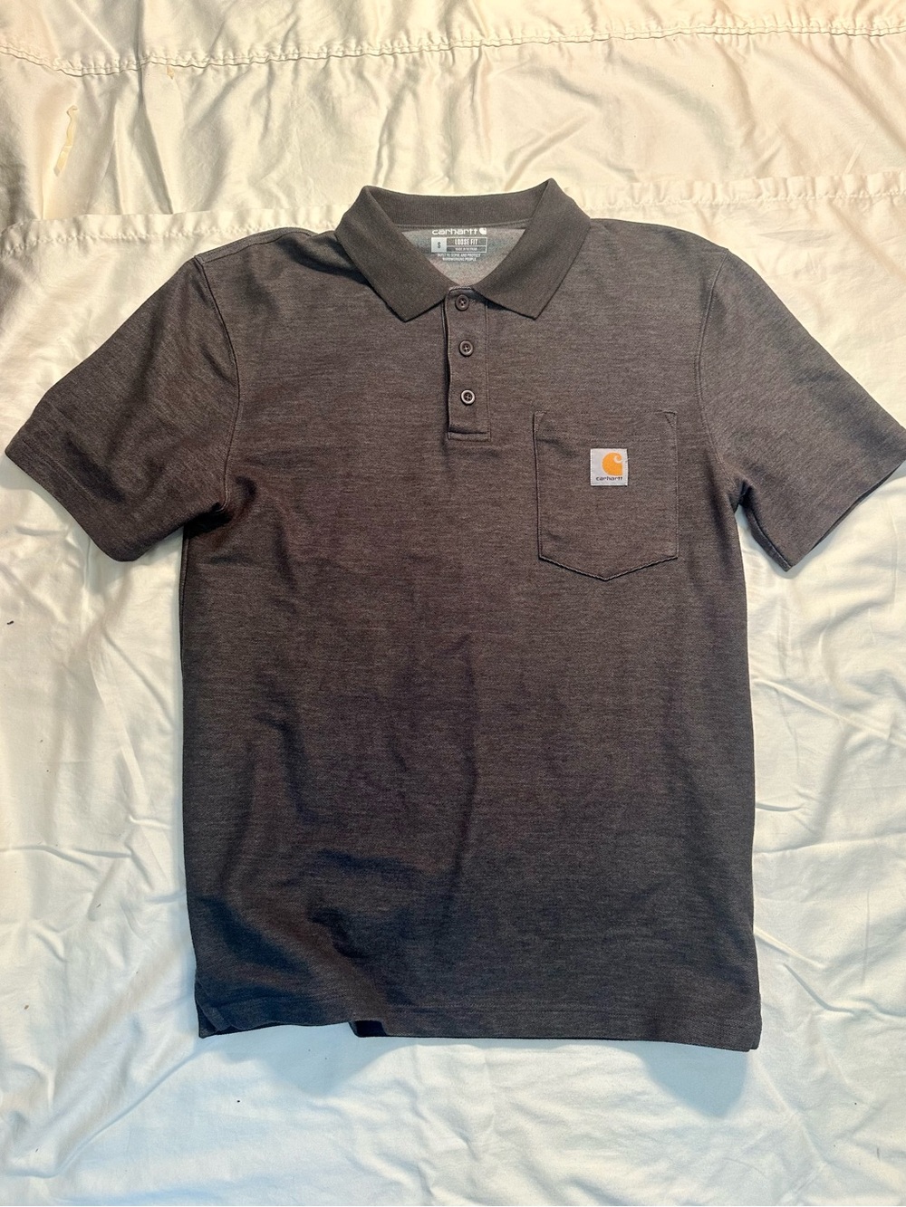 Carhartt Men's Charcoal Short-Sleeve Pocket Polo with Logo Patch